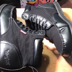 Men size 9.5 black hi top leather & canvas ankle boots
